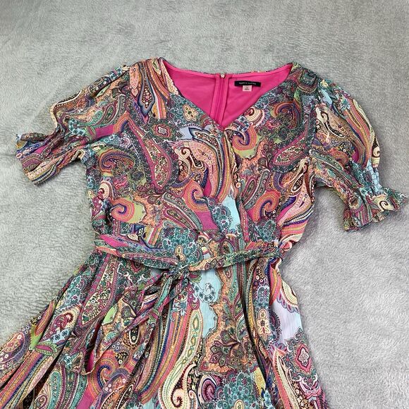 Tommy Hilfiger Women’s Pink Paisley Wrap Asymmetrical Dress Size 16 Fairycore - Picture 3 of 11